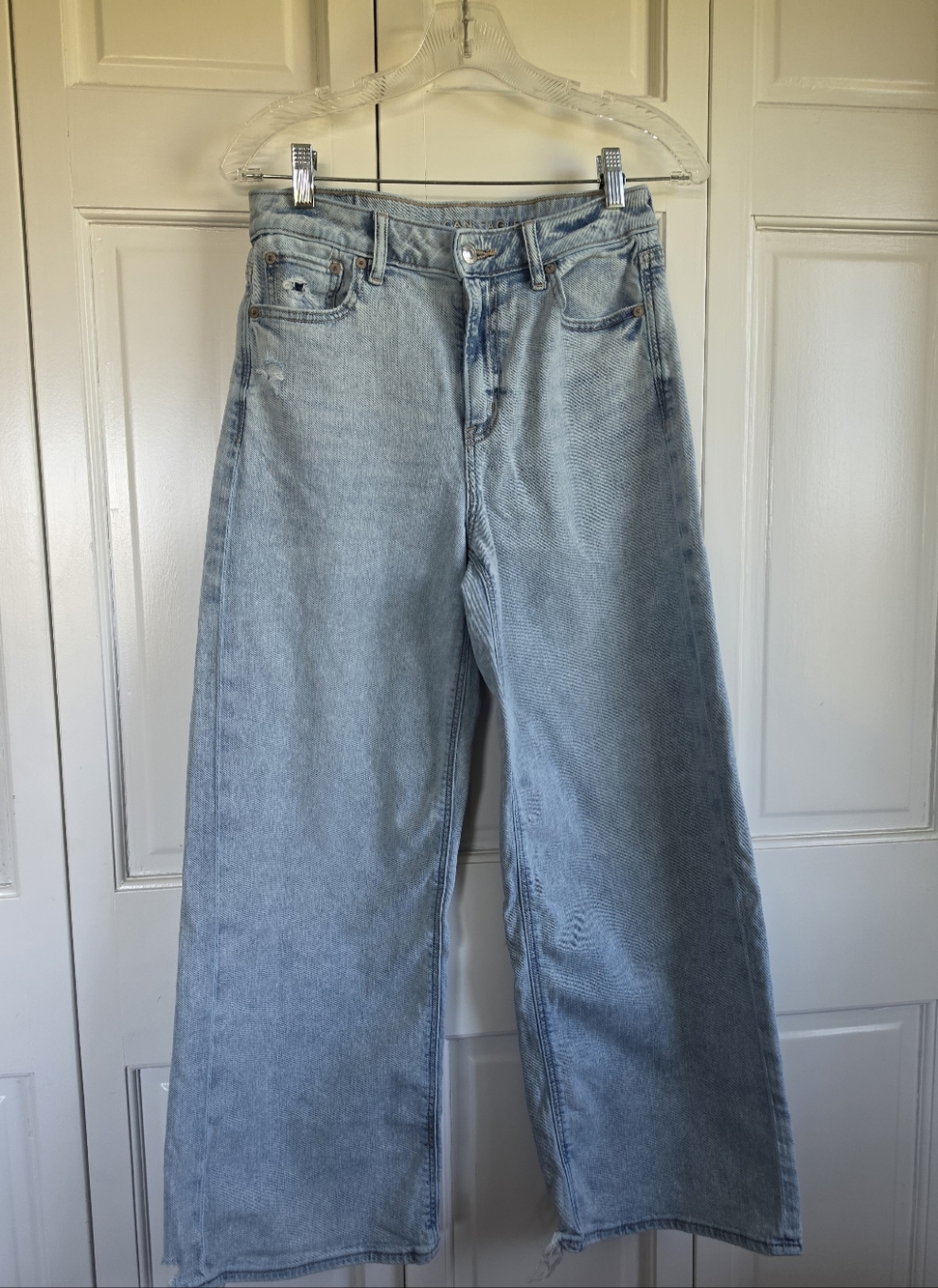 American Eagle Super High-Rise Baggy Wide Leg Jeans Womens 2 Long Stretch Denim